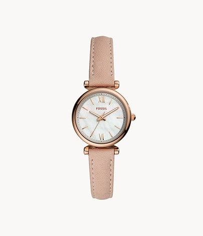 Carlie Mini Three-Hand Blush Leather Watch