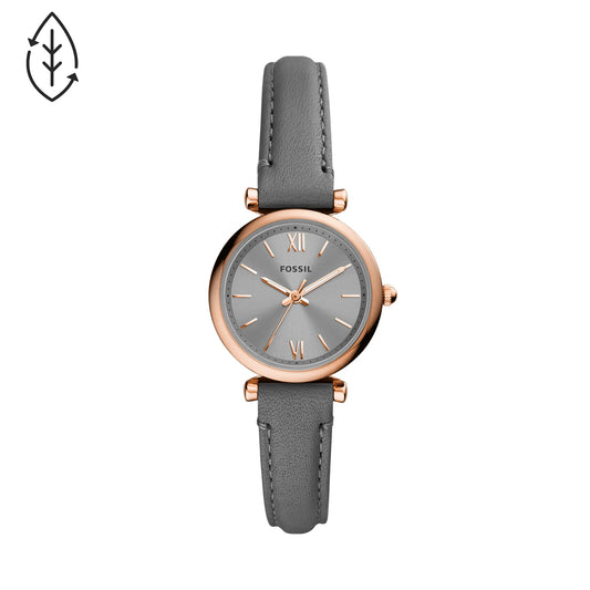 Carlie Mini Three-Hand Gray Leather Watch