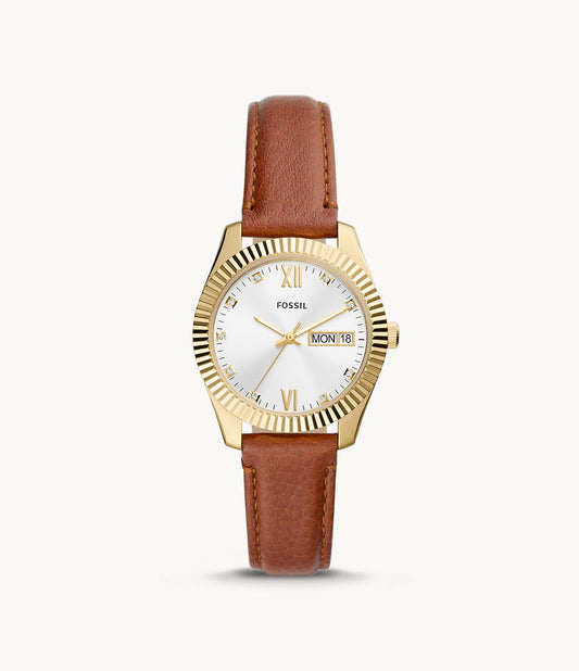 Scarlette Three-Hand Day-Date Tan Eco Leather Watch