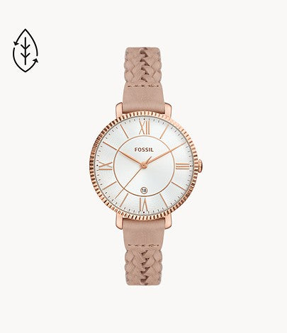 Jacqueline Three-Hand Date Latte Eco Leather Watch