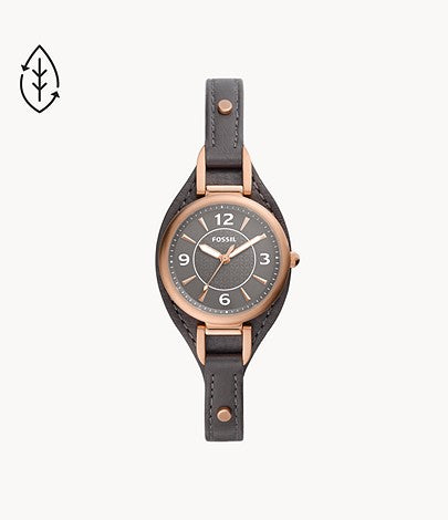 Carlie Three-Hand Black Eco Leather Watch
