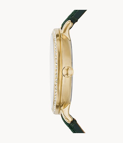 Jacqueline Sun Moon Multifunction Green Leather Watch