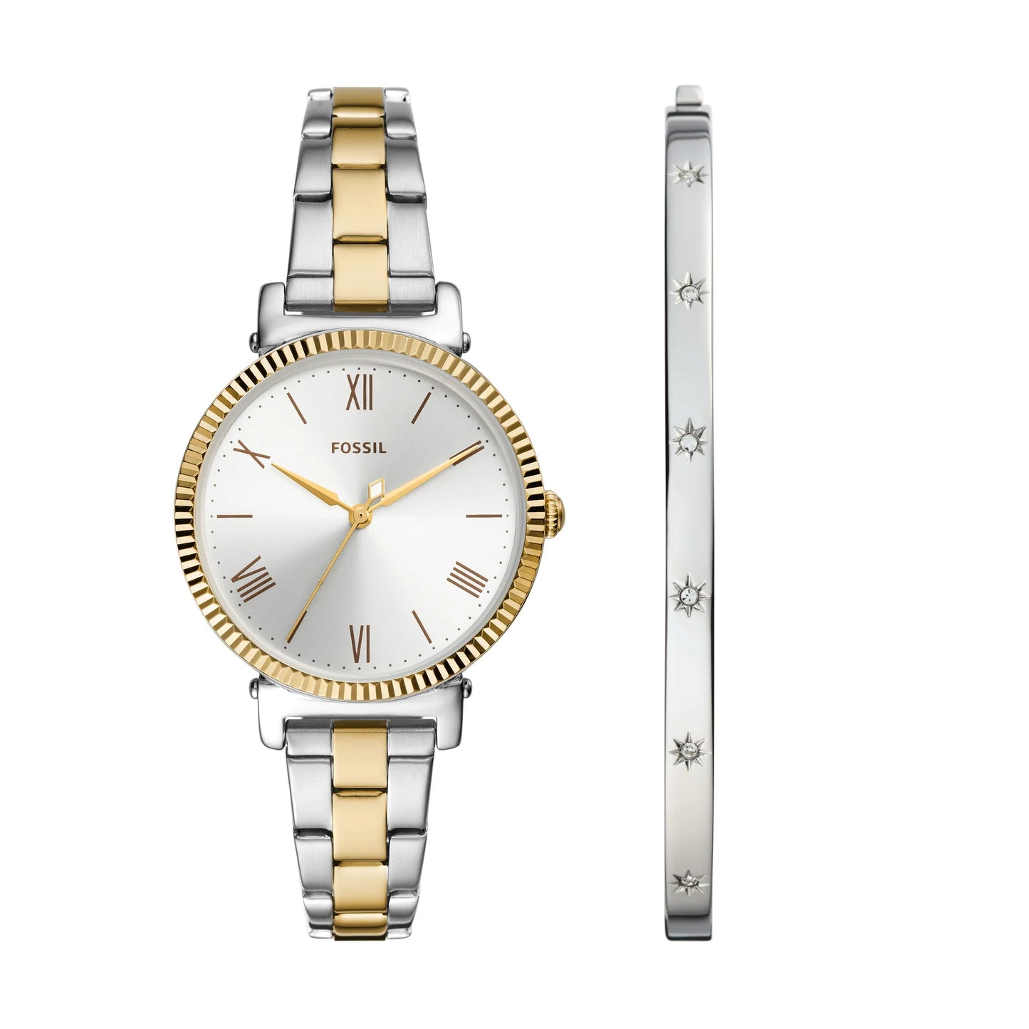 Daisy Three-Hand Two-Tone Stainless Steel Watch and Bracelet Set