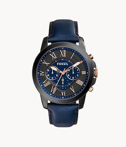 Grant Chronograph Navy Leather Watch