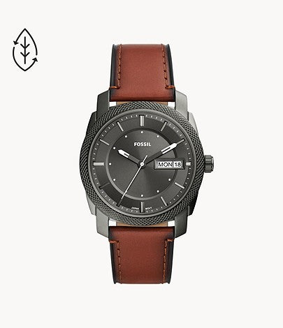 Machine Three-Hand Date Brown Eco Leather Watch