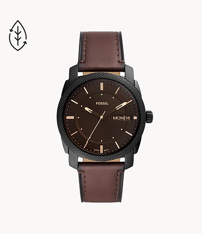 Machine Three-Hand Date Brown Eco Leather Watch