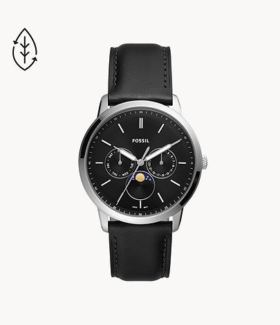 Neutra Moonphase Multifunction Black Eco Leather Watch
