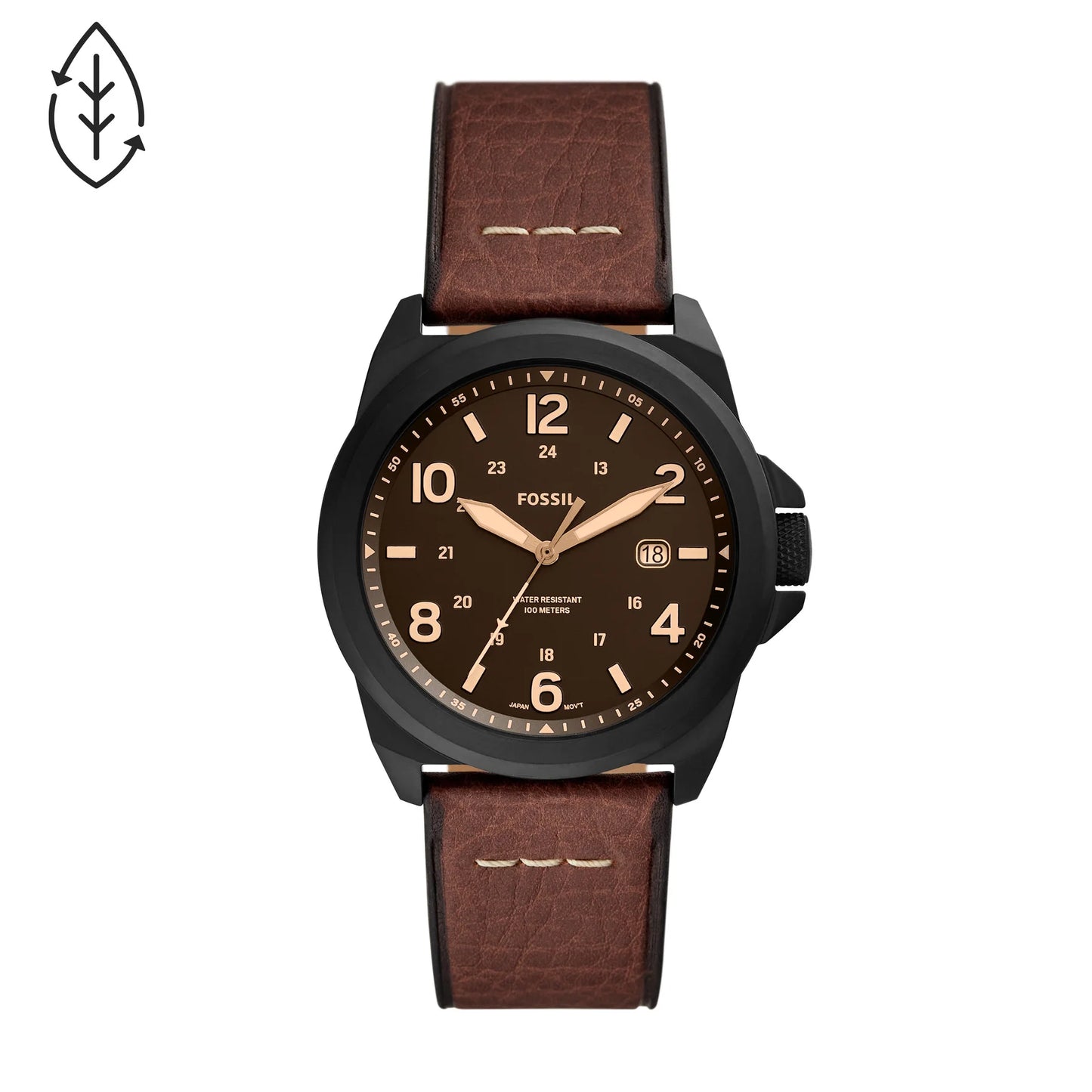 Bronson Three-Hand Date Dark Brown Eco Leather Watch
