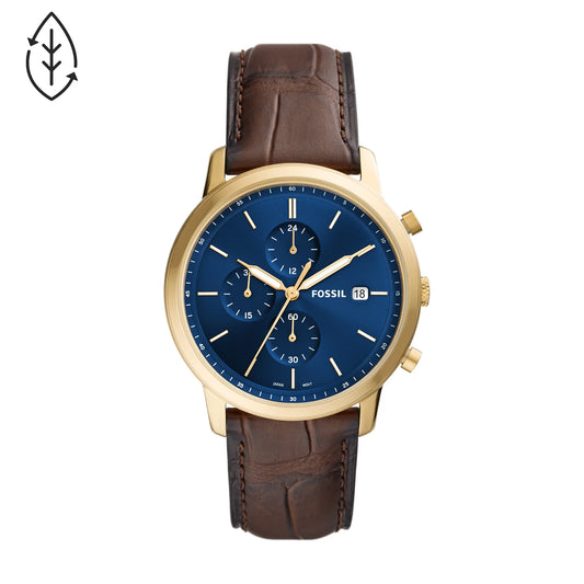 Minimalist Chronograph Brown Croco Eco Leather Watch