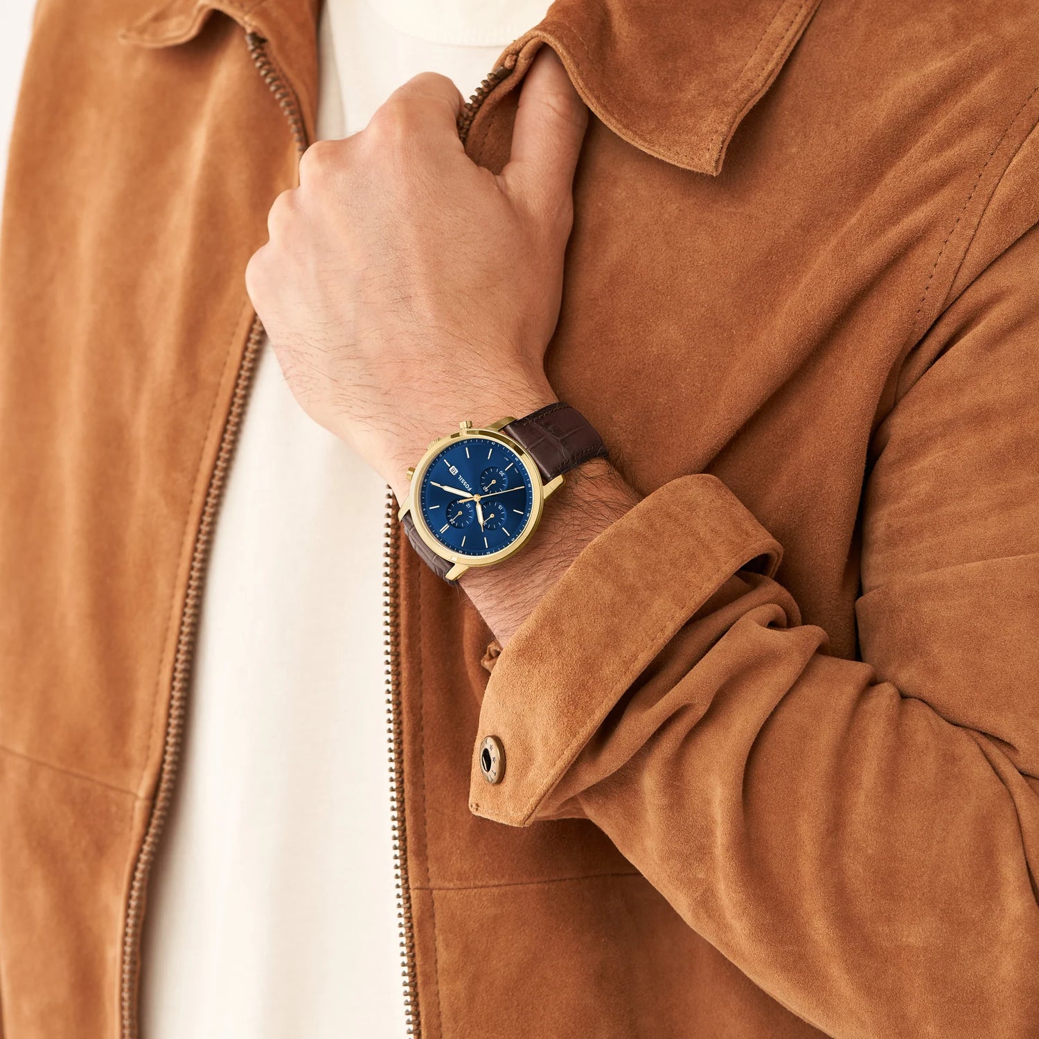 Minimalist Chronograph Brown Croco Eco Leather Watch Timekeeper