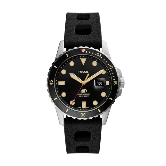 Blue Three-Hand Date Black Silicone Watch