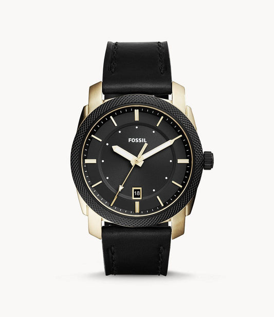 Machine Quartz Black Leather Watch