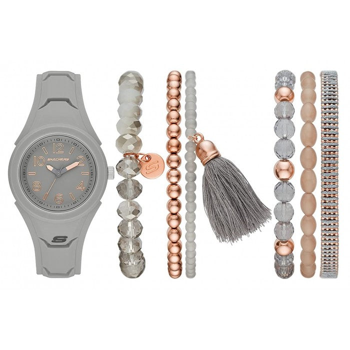 Quartz Grey Silicone Strap Watch + Bracelets Gift Set