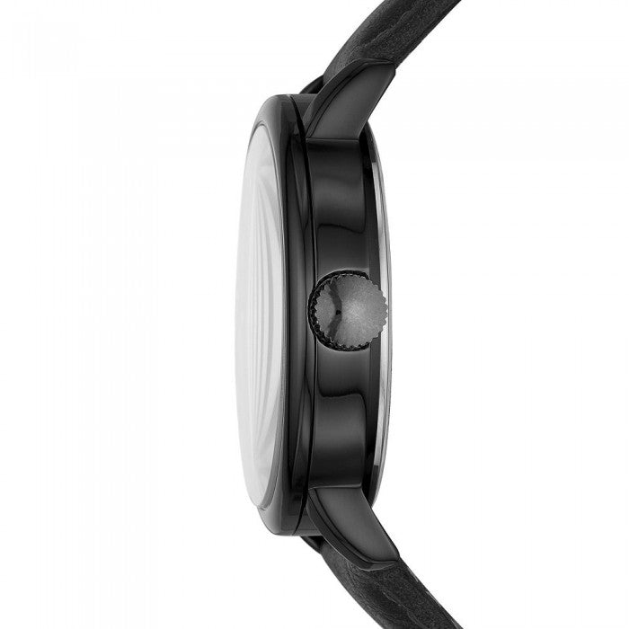 Quartz Black-Tone Dial Black Leather Strap Watch + Additional Straps Gift Set