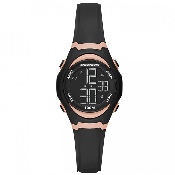 Quartz Digital Rose Gold-Tone Plastic Case & Black Silicone Watch