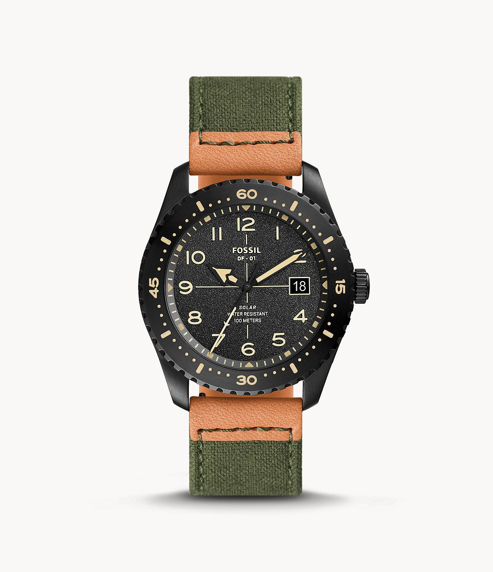 Limited Edition Df-01 Solar-powered Olive Leather And Denim Watch