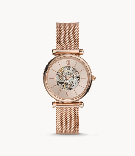 Carlie Automatic Rose Gold-Tone Stainless Steel Mesh Watch