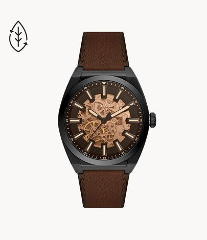 Everett Automatic Dark Brown Eco Leather Watch