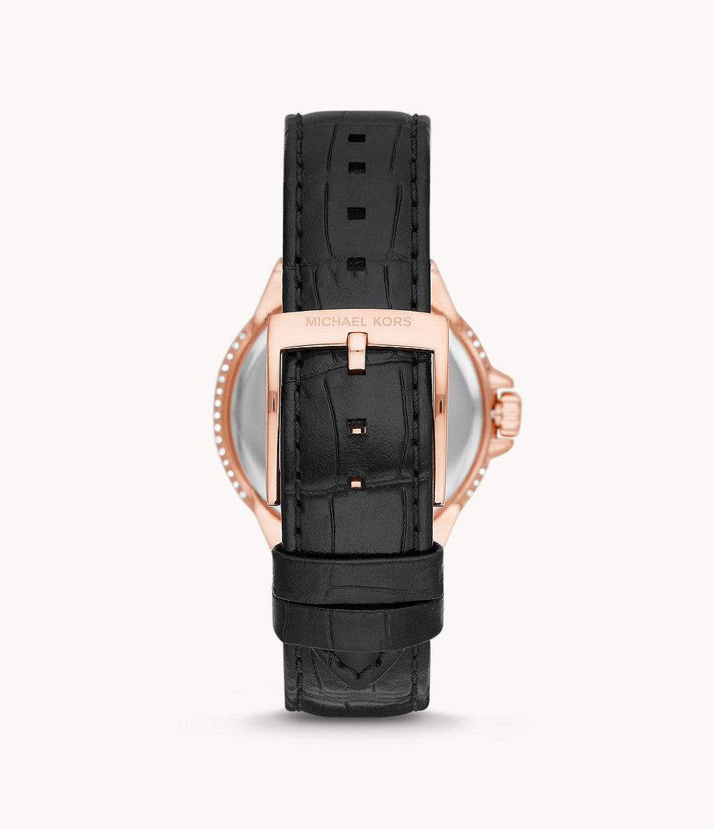 Camille Three-Hand Black Croc Leather Watch