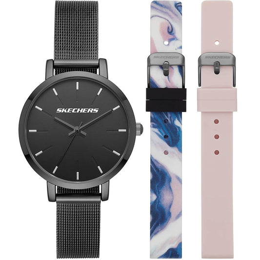 Analog Quartz Black Mesh Bracelet Watch + 2 Free Silicone Strap