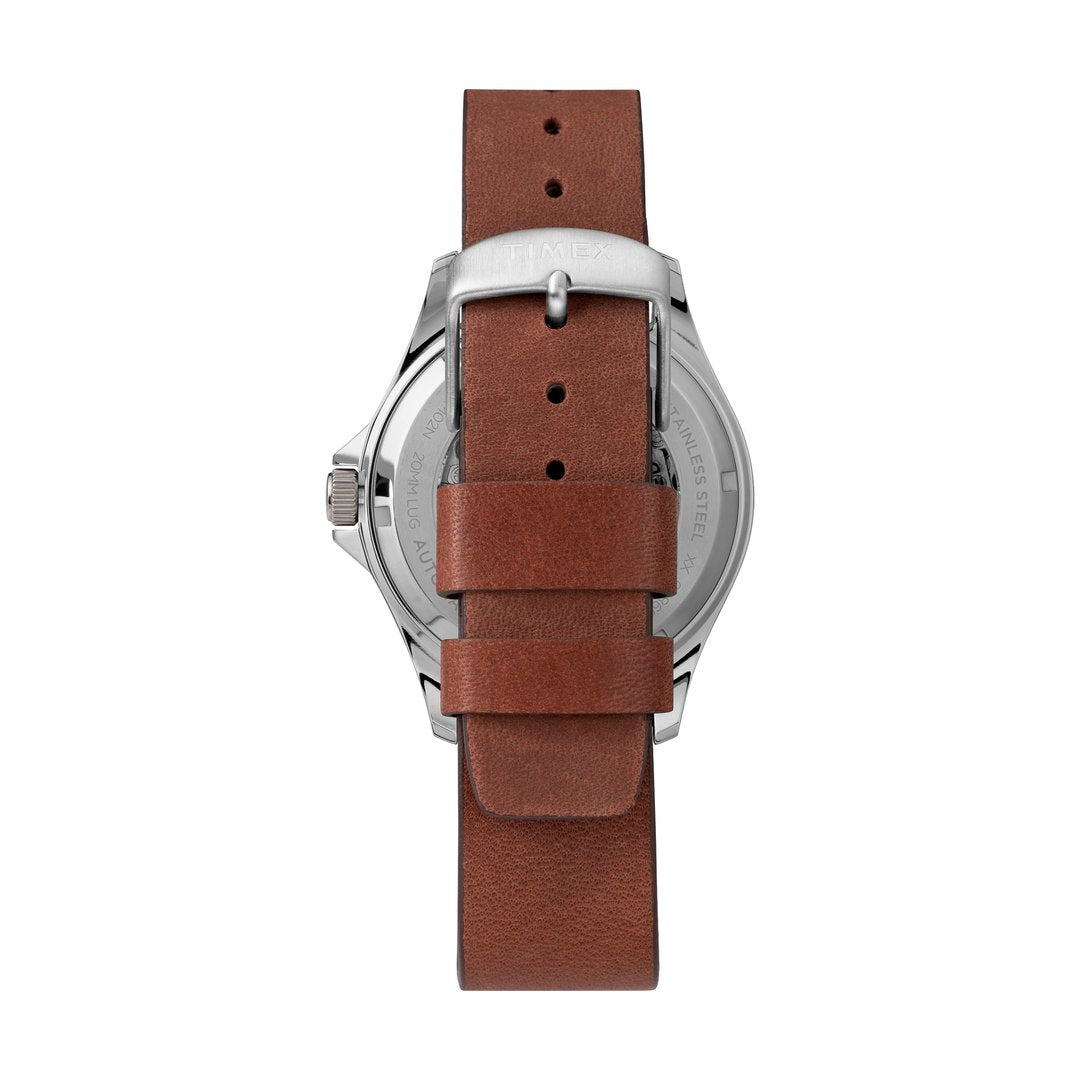 Navi XL Automatic 41mm Leather Strap Watch - Stainless Steel, Brown