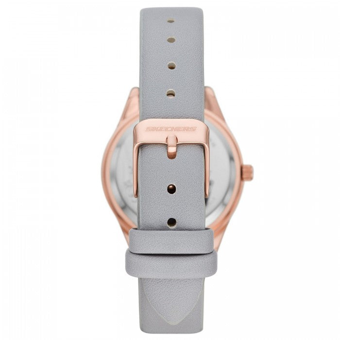 Quartz Mother of Pearl Dial Grey Leather Watch + Bracelets Gift Set