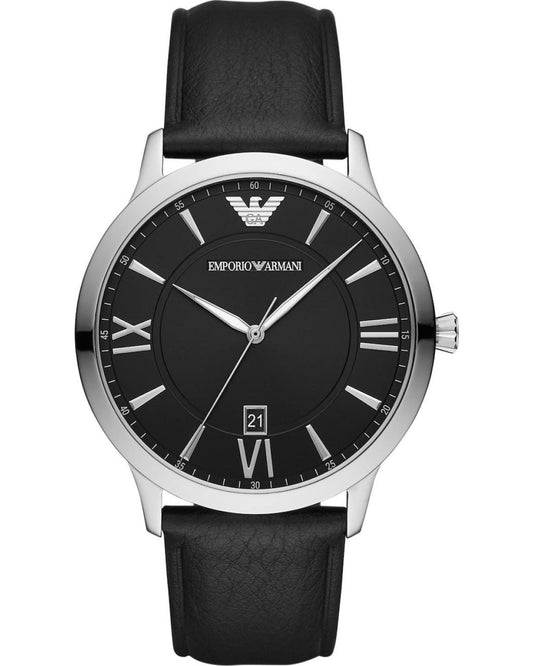 Men's Three-Hand Date Black Leather Watch