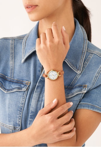 Carlie Three-Hand Medium Brown Eco Leather Watch