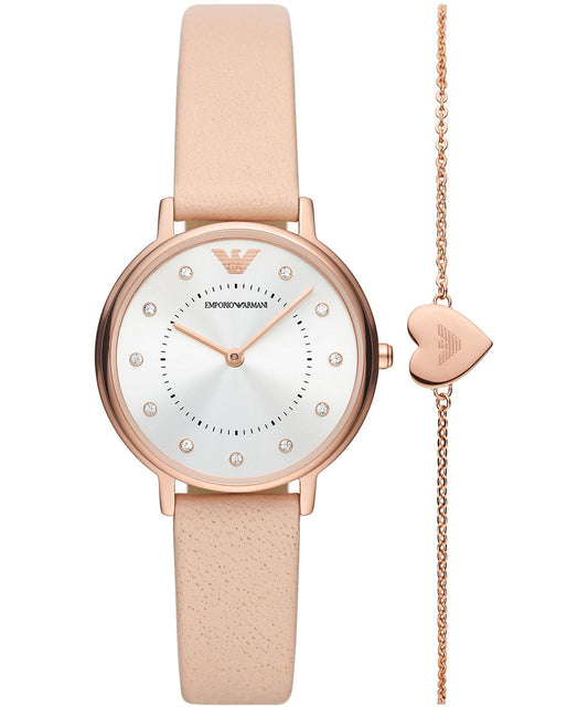Two-Hand Nude Leather Watch and Bracelet Set